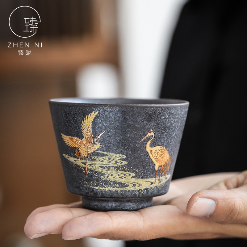 By hand - made gold sample tea cup ceramics up cup red mud crane, silver spot glaze teacup household masters cup bowl over a cup of tea