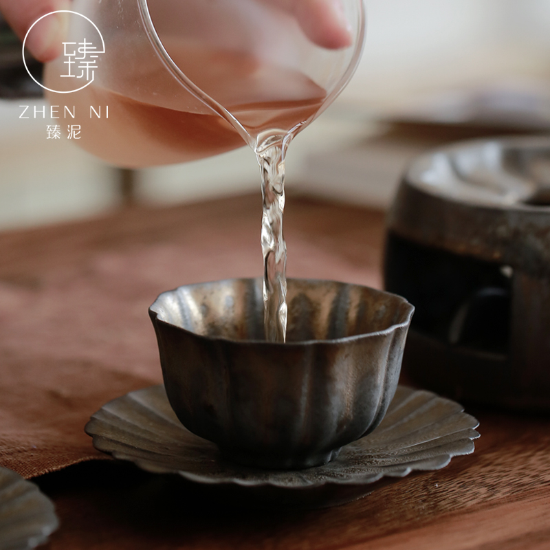 By mud cup mat manual fine gold ceramic cup mat Japanese retro insulation cup kung fu tea tea accessories