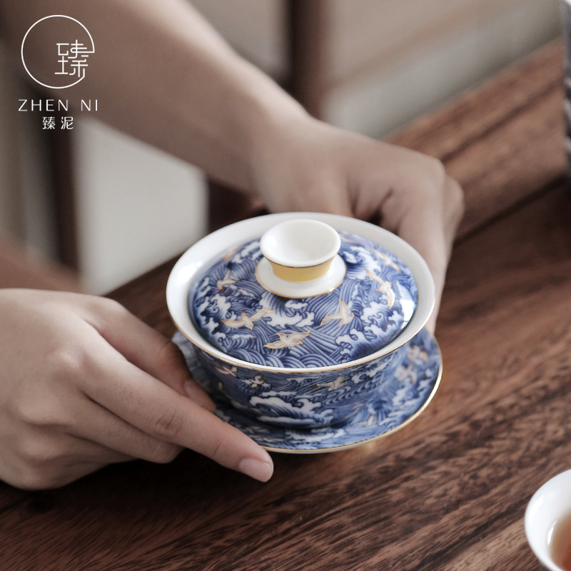 "Kung fu tea set jingdezhen porcelain enamel manual mud home the whole set of tureen teapot teacup