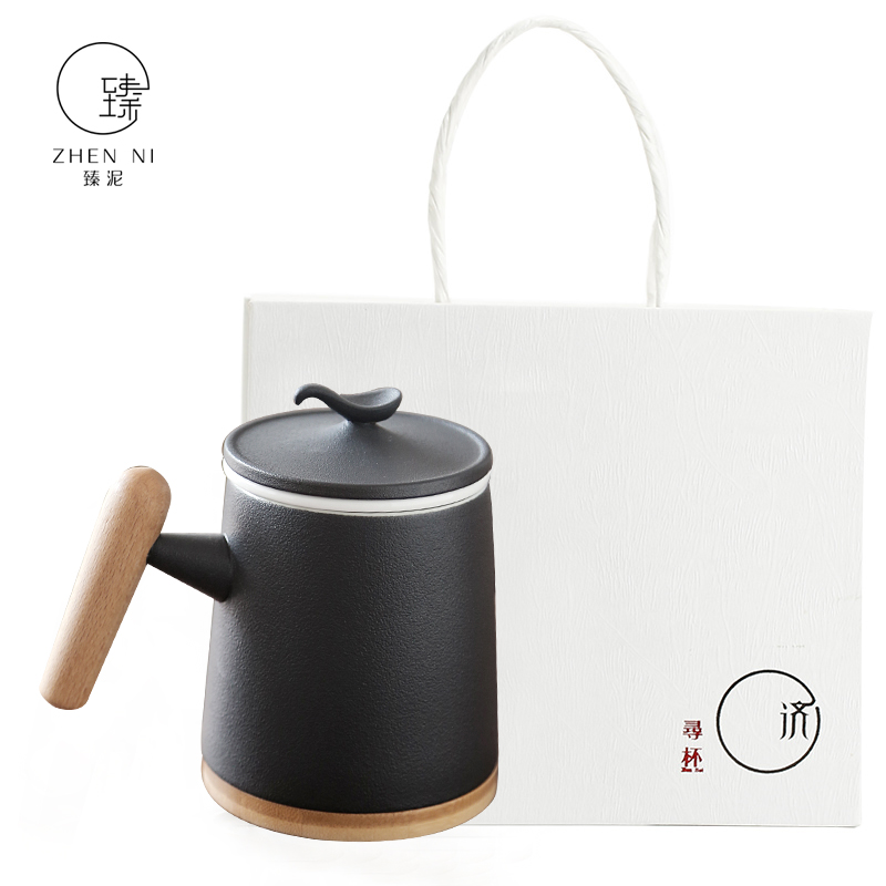 By mark cup large capacity of black mud office cup home to ultimately responds a cup of tea cup with wooden handle By hand with cover filter cup