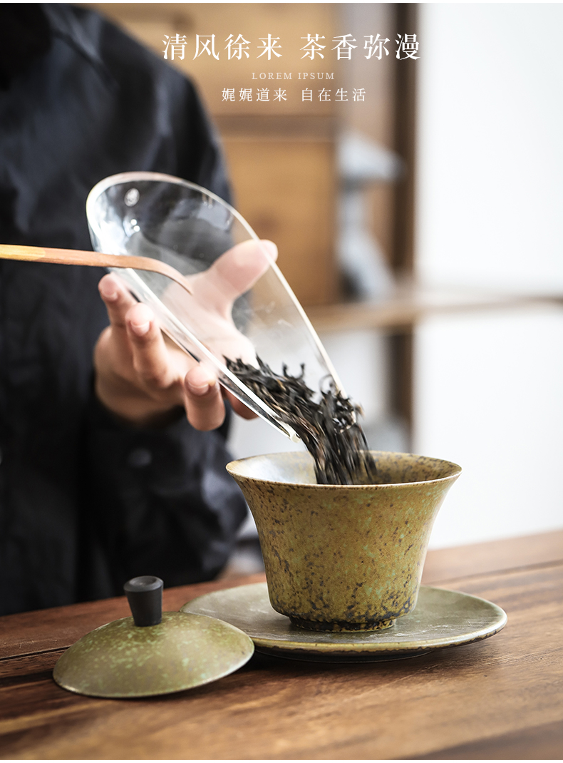 Restoring ancient ways by clay ceramic tureen domestic large Japanese tea bowl up three bowls of kung fu tea set to use