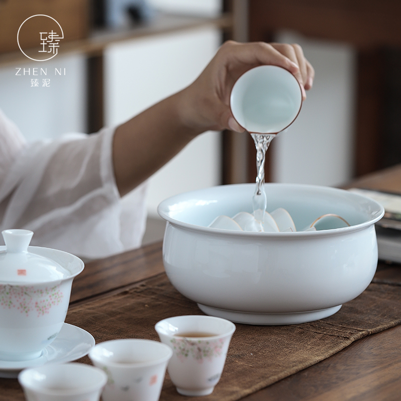 By clay ceramic tea to wash dishes writing brush washer with large Japanese kung fu tea tea cups to wash in hot water jar cylinder accessories