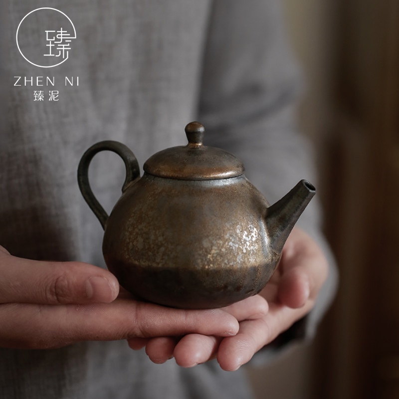 By pure manual mud teapot Japanese kung fu tea set gold rust glaze ceramic household filter tea kettle
