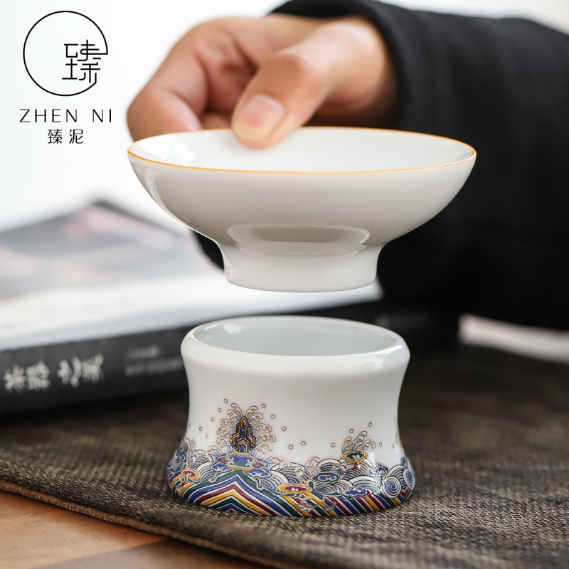 By mud) set of white porcelain enamel tea filter checking ceramic household tea filter kung fu tea accessories