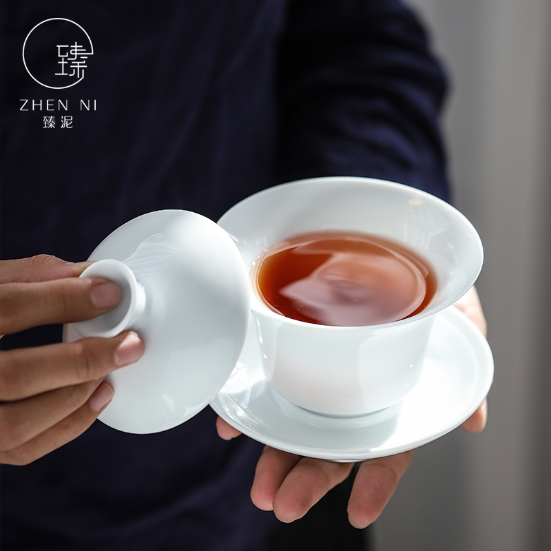 By clay ceramic tea tureen household them thin body is only three bowls of jingdezhen kung fu tea set a large bowl