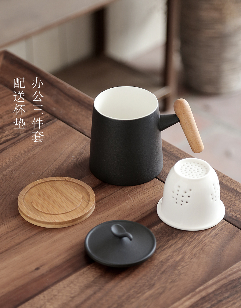 By mark cup large capacity of black mud office cup home to ultimately responds a cup of tea cup with wooden handle By hand with cover filter cup