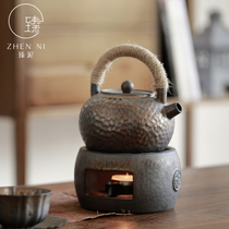 Zhen Mud Japanese-style handmade gilt girder kettle Ceramic candle heating base Retro alcohol warm tea stove Kung Fu tea set