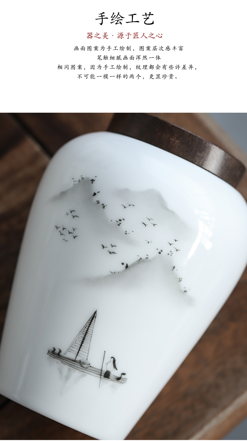 By pure hand - made mud ebony white porcelain tea pot checking ceramic seal the jar lid moistureproof household store tea boxes