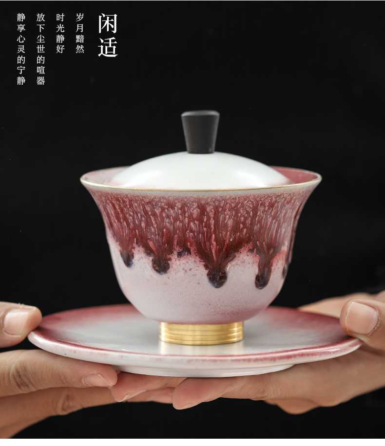 By mud up ceramic tureen Japanese household kung fu tea set 3 to make tea bowl large copper bottom to bowl