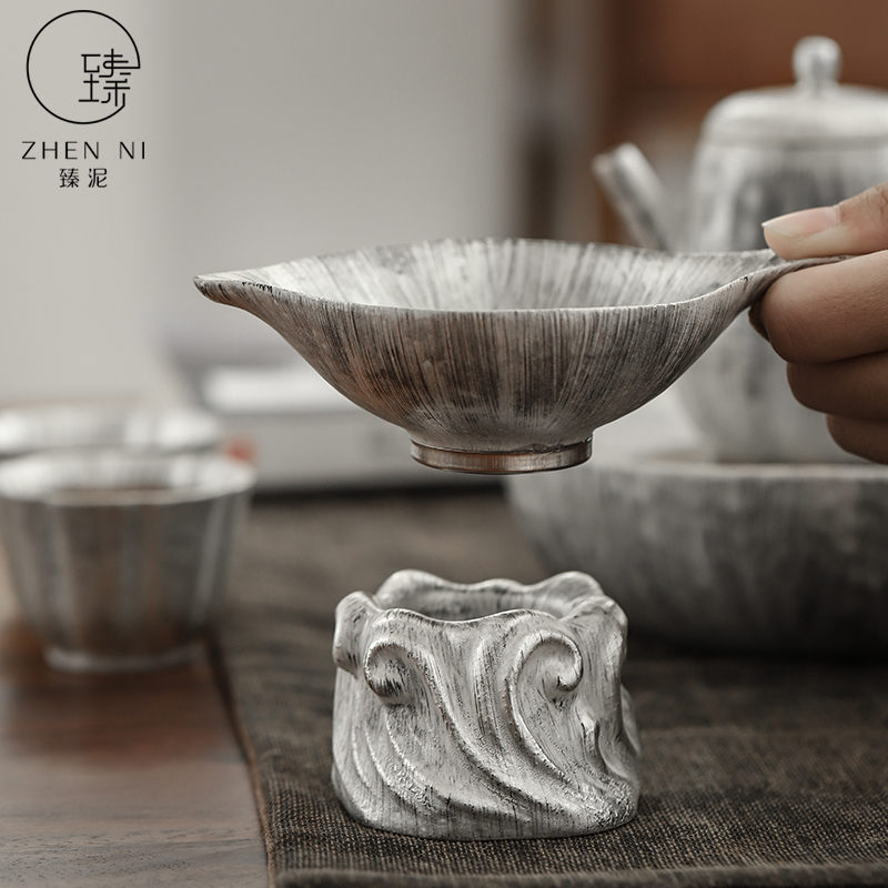 By mud coppering. As silver tea filter home tea filter netting hand brushed silver) Japanese kung fu tea tea accessories