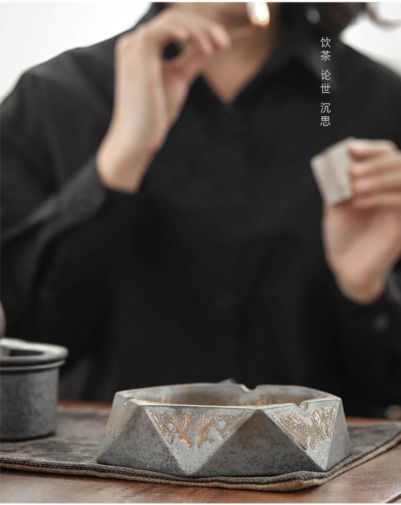 "Gold ceramic mud ashtray creative home sitting room retro move ashtray coarse pottery office furnishing articles by hand