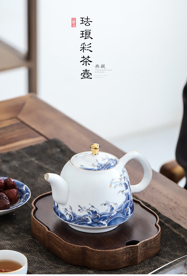 By clay teapot manual white porcelain enamel paint kung fu tea set household ceramics filter tea tea kettle