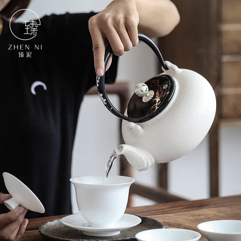 By boiling tea machine manual white pottery mud electric TaoLu ceramics blisters teapot household kung fu tea set girder kettle