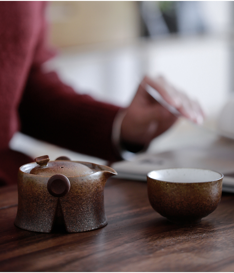 By mud crack cup Japanese manual fine gold glaze teapot portable ceramic kung fu tea set a pot of a single trip