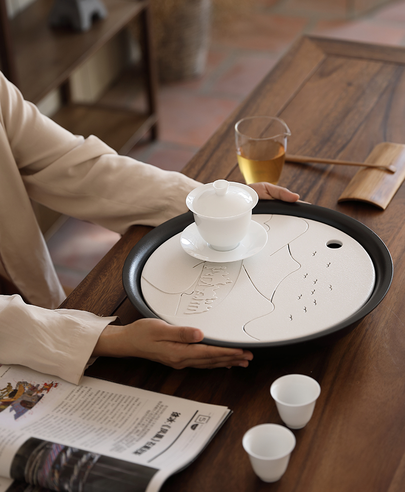 By household ceramic tea tray was large mud water circular dry tea Japanese contracted tea saucer kung fu tea set