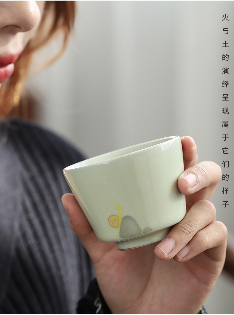 By mud up hand - made teacup household size master cup kung fu tea set single CPU Japanese coarse pottery sample tea cup