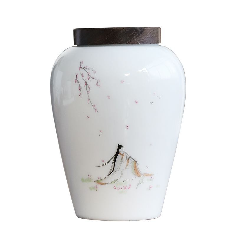 By pure hand - made mud ebony white porcelain tea pot checking ceramic seal the jar lid moistureproof household store tea boxes