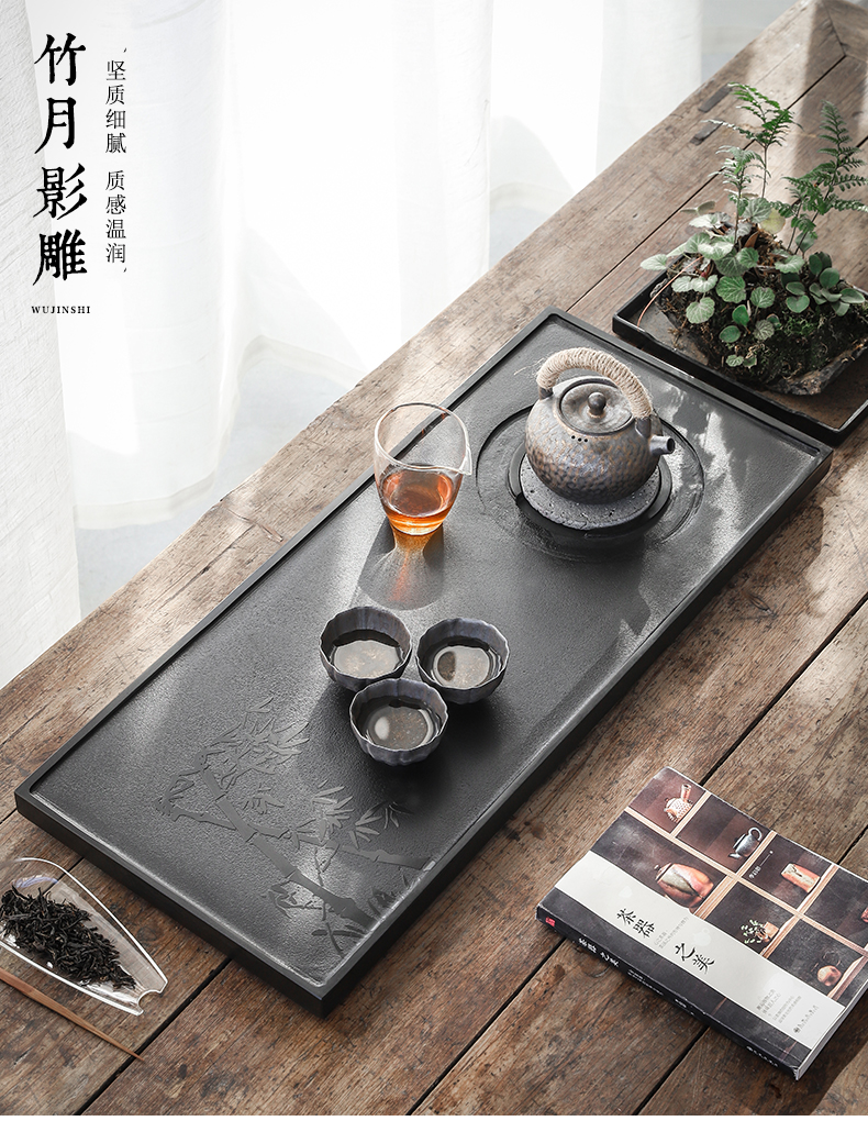 Sharply by mud stone tea tray with large blocks of natural stone, black stone tray was kung fu tea tea tea