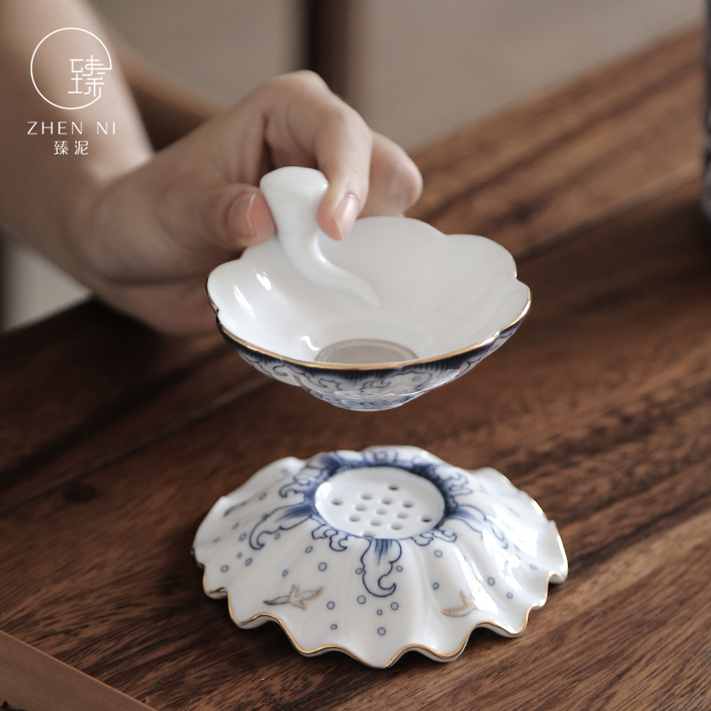 By mud colored enamel) set manually the see colour blue and white Japanese household ceramics filter tea tea strainer