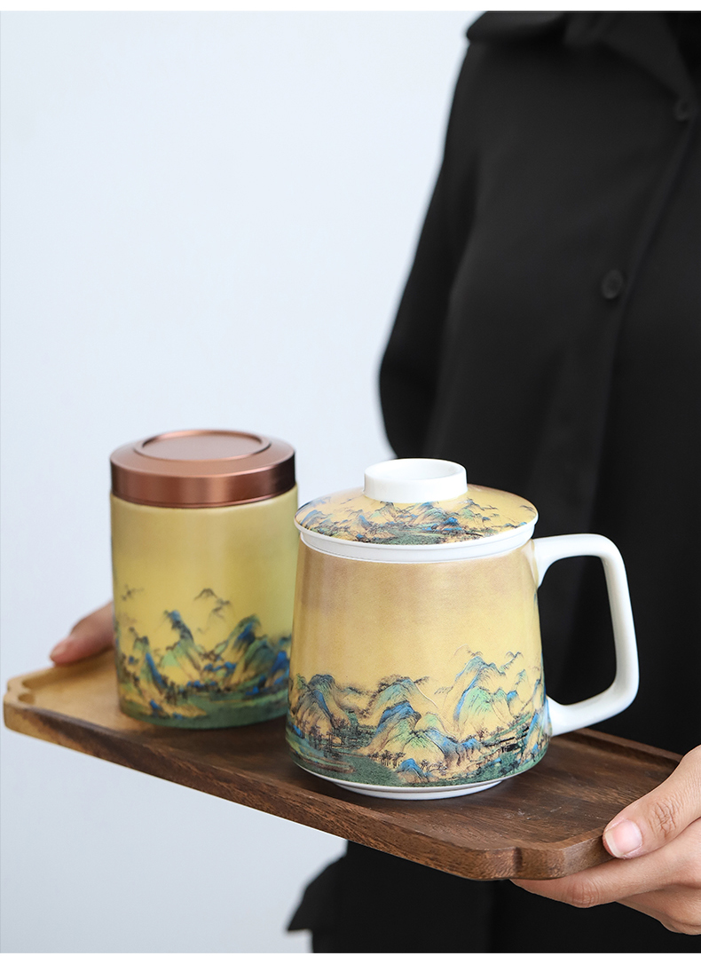 By mud Chinese wind office glass ceramic mugs li jiangshan boss make tea cup home with cover filter glass