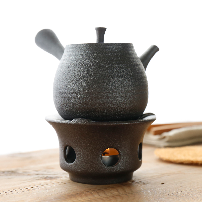 By Japanese ceramic mud dry black pottery alcohol lamp based Taiwan base boiled tea stove heating temperature tea stove teapot tea set