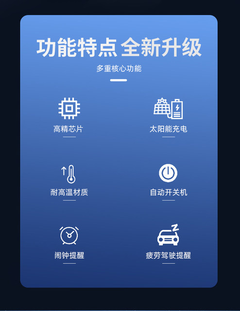 Solar-Powered Car Clock Wireless Luminous Car Digital Clock 24H Thermometer Alarm Clock Fatigue Driving Reminder Device