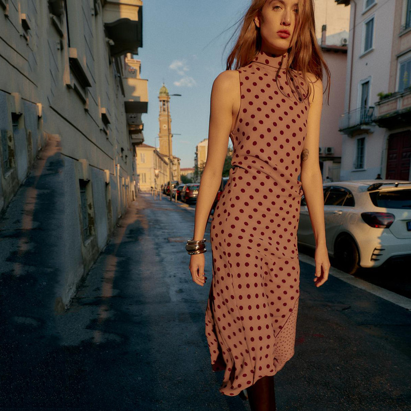 5029219 New Women's Clothing, Sweet and Stylish, High-Neck, Sleeveless, Polka-Dot, Bow-Knot Dress, Trendy 05029219745