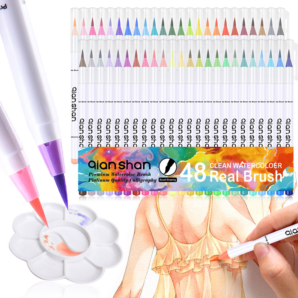 New soft header watercolor brush specialized fine art painting adult 48 color brush students use hand painting brush 24 color pen animation design dedicated watercolor brush suit