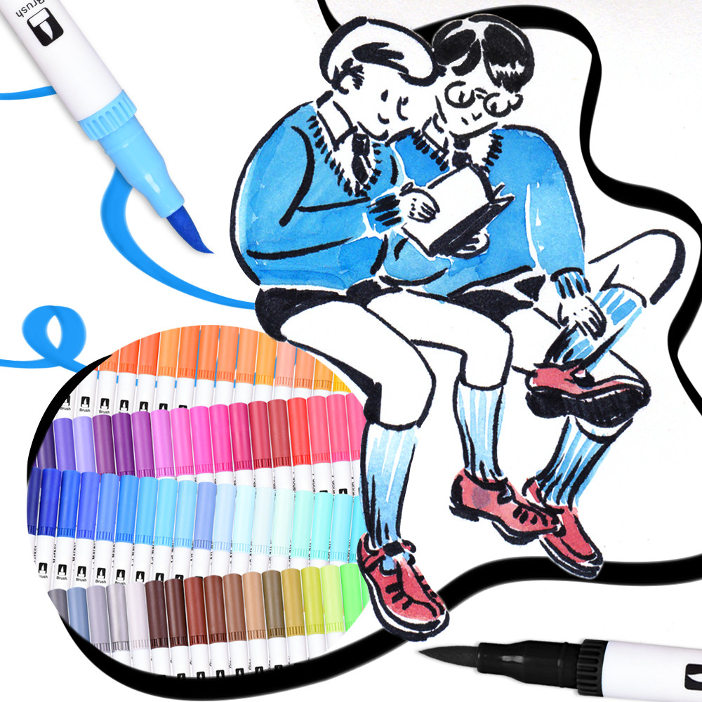 Double-headed water-based marker set for students with art painting design drawing color marker 18 24 100 color hand-painted comic soft-head marker
