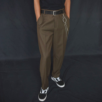 Net red curly colored pants mens ruffians handsome loose suit pants design sense tide drop feeling wide leg pants old