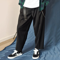 Trend suit pants mens Hong Kong wind nine-point straight tube old father pants Tide brand Korean students draped loose fall feeling wide leg pants
