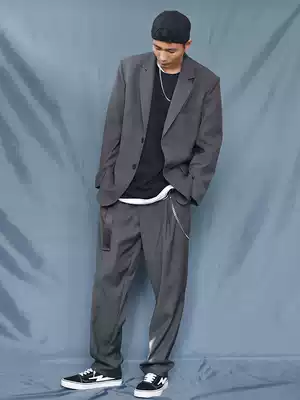 Lazy suit thug profile high sense fried street jacket gray male harbor style leisure trend yuppie suit Ruffian handsome