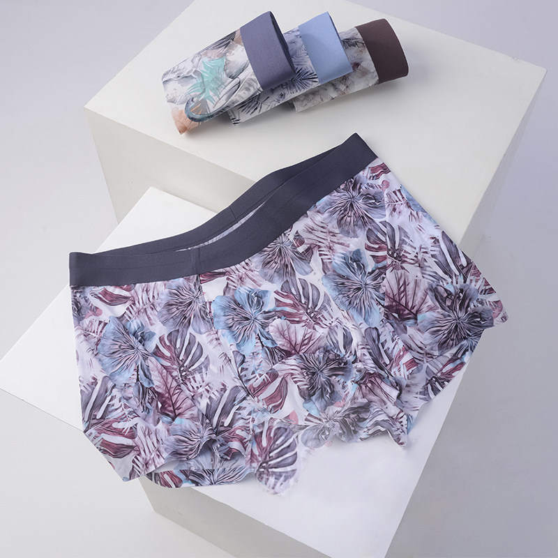 Men's panties without trace summer mid-waist printing design of four corners breathable and sexy quartet thin comfortable large size