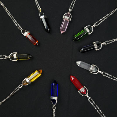 Cross-border Crystal spirit pendulum chain, colorful hexagonal prism necklace, bullet head hexagonal prism pendant, meditation gemstone