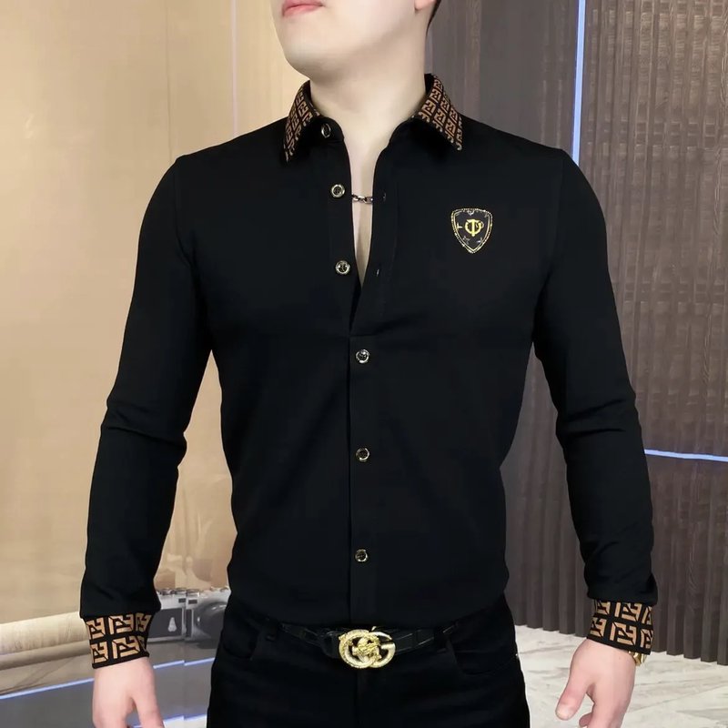 2025 Spring, Autumn and Winter Fashion Men's Long Sleeve Polo Shirt Top High-End Business Casual Stylish Large Size Shirt Trend