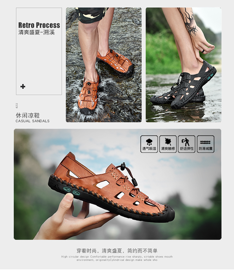 Giày sandal nam 2019 mùa hè mới bằng da Baotou - Sandal giày converse nam