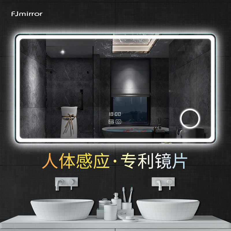 Smart bathroom mirror with light led wall hanging anti-fog mirror toilet bathroom mirror wall hanging toilet mirror touch screen