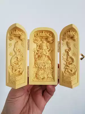 Yuanming Doumu Tianzun boxwood carved three-open shrine Doumu Doumu Yuanjun Taoist supplies Marriage products