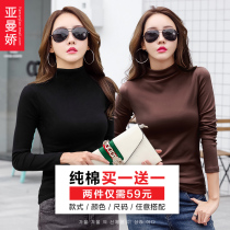 2 pieces 59) base shirt female half high collar long sleeve 2021 autumn new cotton black coat foreign style slim T-shirt
