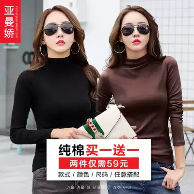 2 pieces 59) base shirt female half high collar long sleeve 2021 autumn new cotton black coat foreign style slim T-shirt
