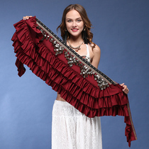 Wei dance belly dance handmade vintage copper hanging coin folk dance strap Wave cascading black red green waist seal belt chain