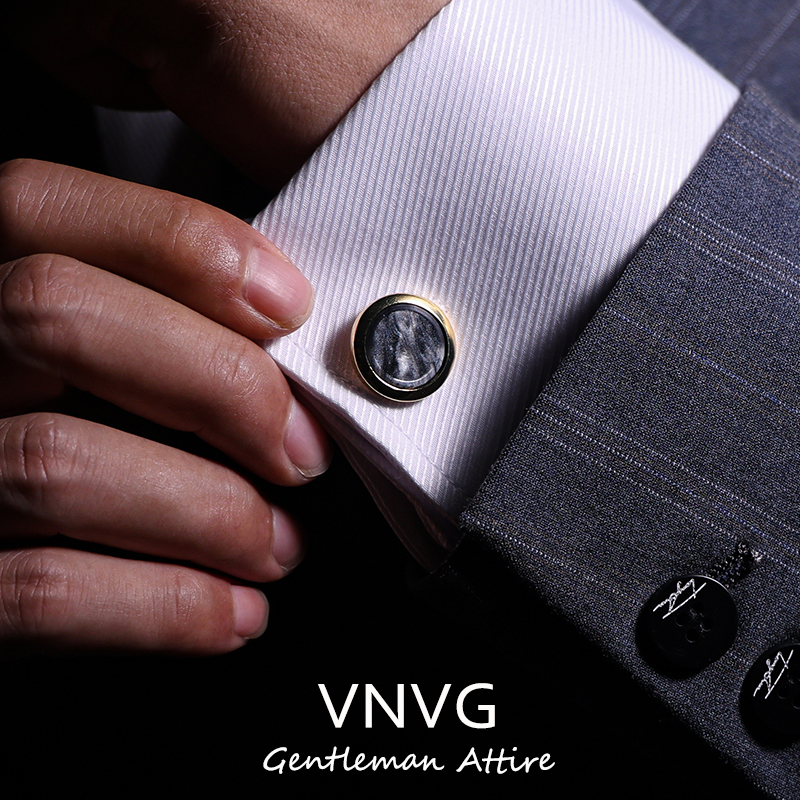 Retro Light Luxury Round Shell French Shirt Cufflinks Men's Suit Business Cuff Mica Cuff Studs Button Gift Box
