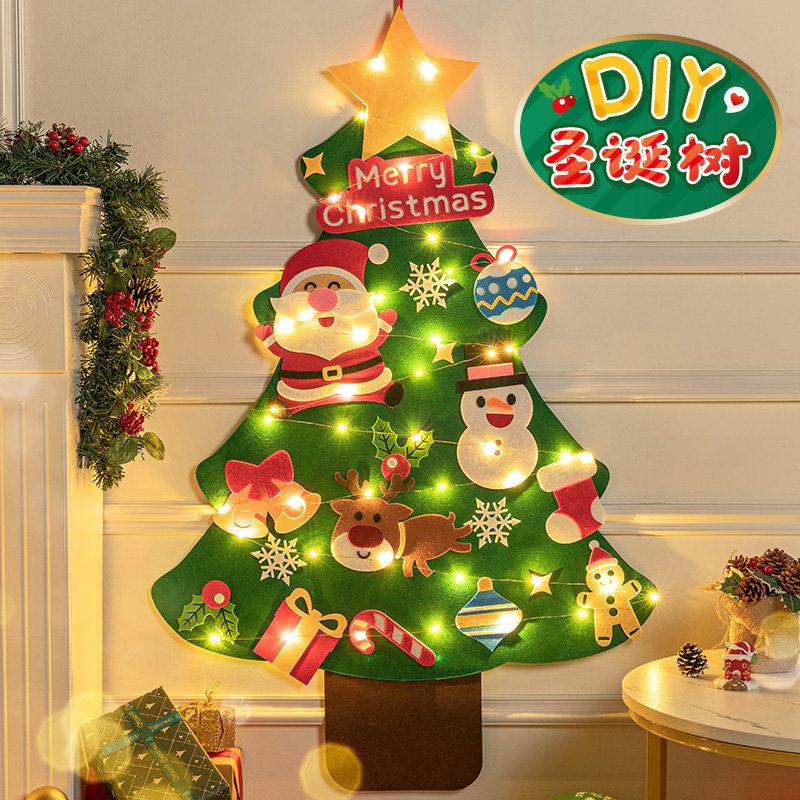 diy Christmas tree children Christmas decorations small gift material bags handmade felt cloth stickup wall magic Home