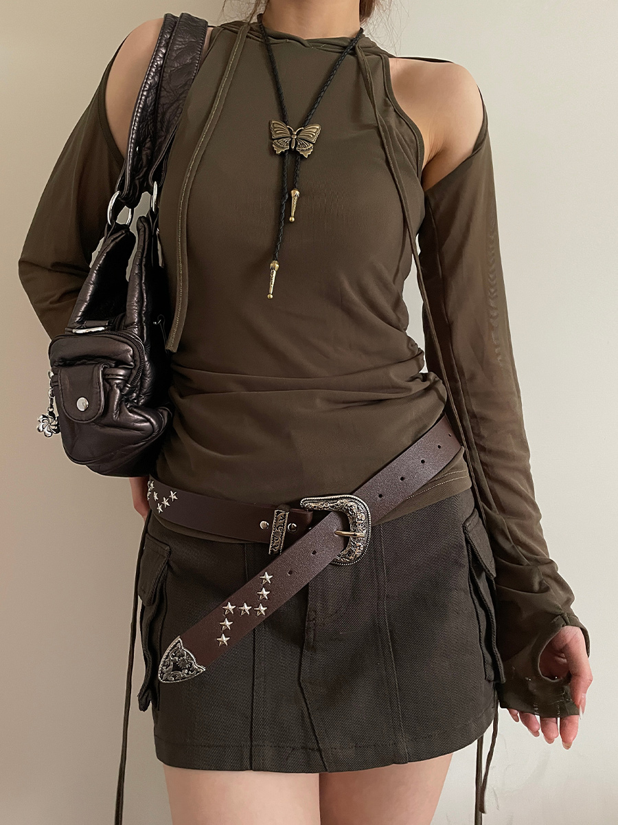 Cinturón retro con estrella, estilo punk femenino, diseño Spice Girl, cinturón versátil y avanzado para vaqueros_voghion.com