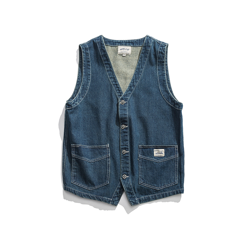 Nhật Bản retro Mỹ giản dị người đàn ông rửa denim cũ vest nam vest vest nam giản dị denim - Dệt kim Vest