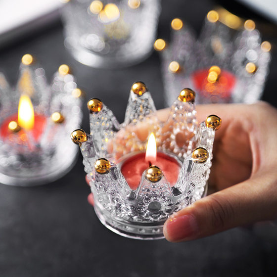 Nordic creative glass crown candlestick embossed ring storage dish tabletop small ornaments mini ornaments trendy items