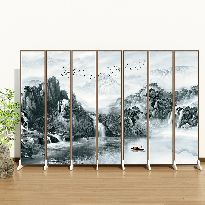 Modern minimalist screen Chinese folding mobile partition living room bedroom decoration blocking household fabric simple folding screen - Taobao