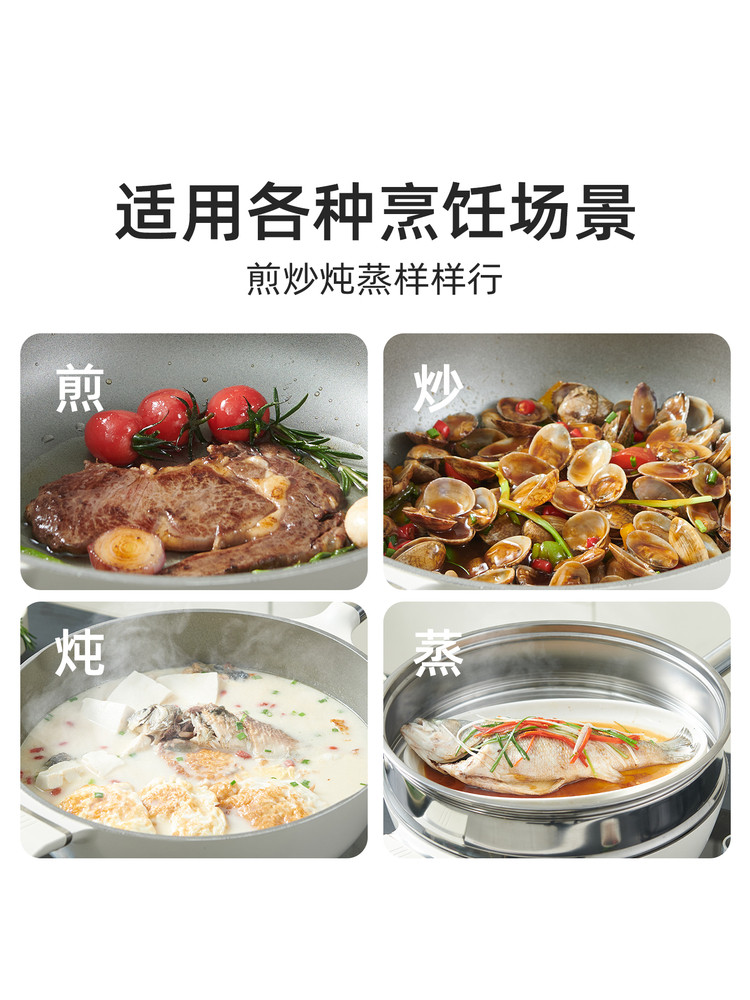 Uncoated Titanium Ceramic Wok Non-Stick Pan for Home Use, Suitable for Gas and Induction Cookers, Titanium Non-Stick Pan, Flat-Bottomed Cooking Pan W