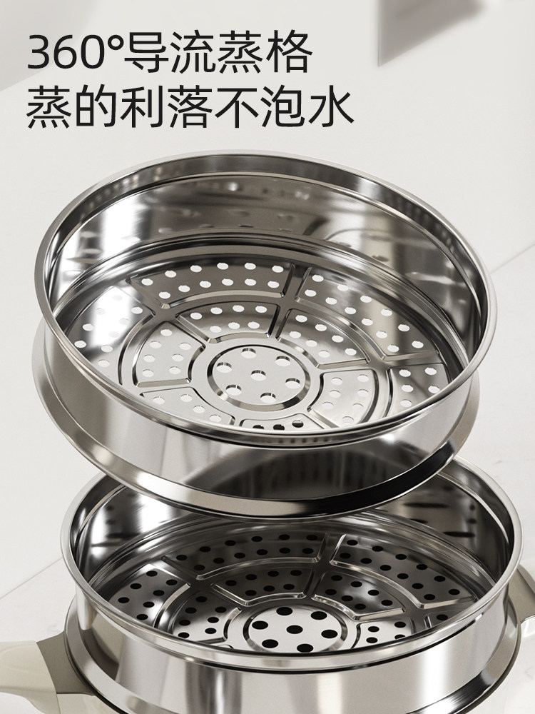 Titanium Steamer for Home Use 2024 New Model Double-Layer Large Capacity Steamer for Steaming Fish, Steamed Buns, Cooking, Stewing, All-In-One Soup Pot for Gas Stove