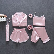 Korean pajamas girl Summer thin childrens home clothes air conditioning Princess long sleeve seven-piece mother and daughter parent-child suit